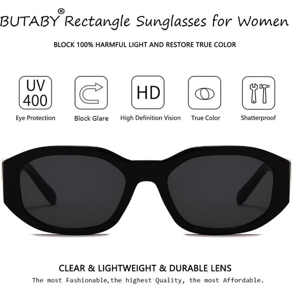 Rectangle Sunglasses for Women Retro Driving Glasses 90’s Vintage Fashion Black